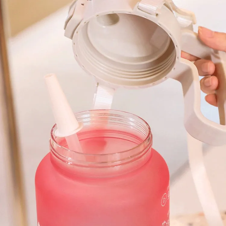 2000ml Frosted Gradient Color Large-Capacity Sports Water Cup Outdoor Portable Straw Water Bottle( Yellow White)