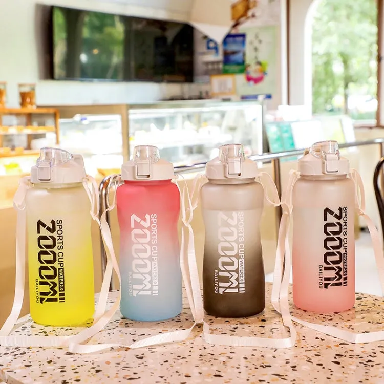 2000ml Frosted Gradient Color Large-Capacity Sports Water Cup Outdoor Portable Straw Water Bottle( Yellow White)