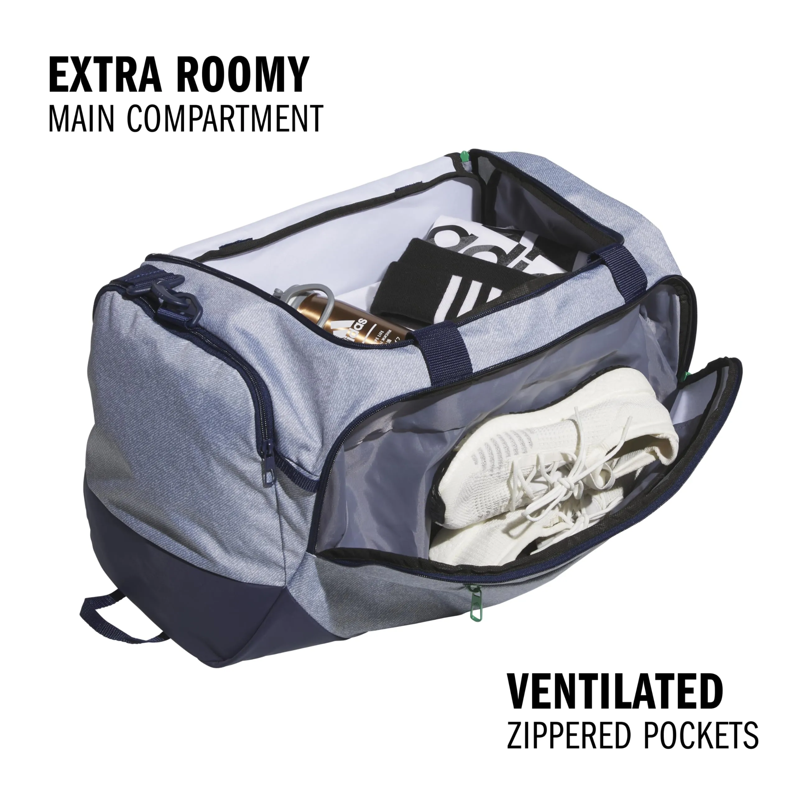 adidas Defender 5 Duffel, Twill Grey/Dark Blue/Semi Court Green, Medium (59L)