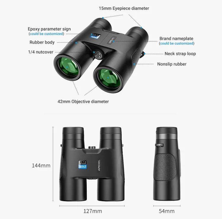 APEXEL 10x42 Fixed Focus Binoculars  Autofocus Telescope(Black)
