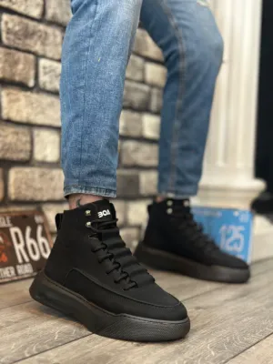 BA0321 Hidden Lace Men's High Sole Black Sports Boots