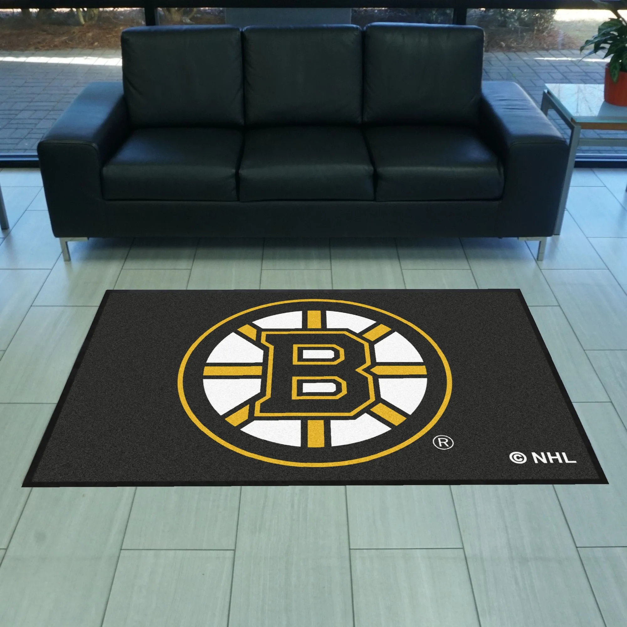 Boston Bruins 4X6 High-Traffic Mat with Durable Rubber Backing - Landscape Orientation