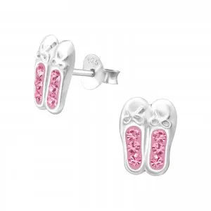 Children's Sterling Silver Ballet Shoes With Pink Diamante Stud Earrings