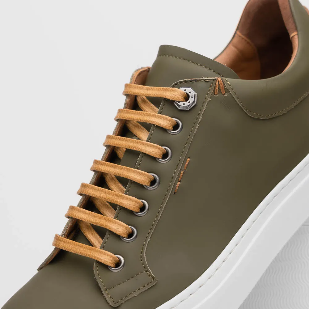 Diaz Matte Finish Rubberized Calfskin Sneaker in Olive Green by Zelli Italia