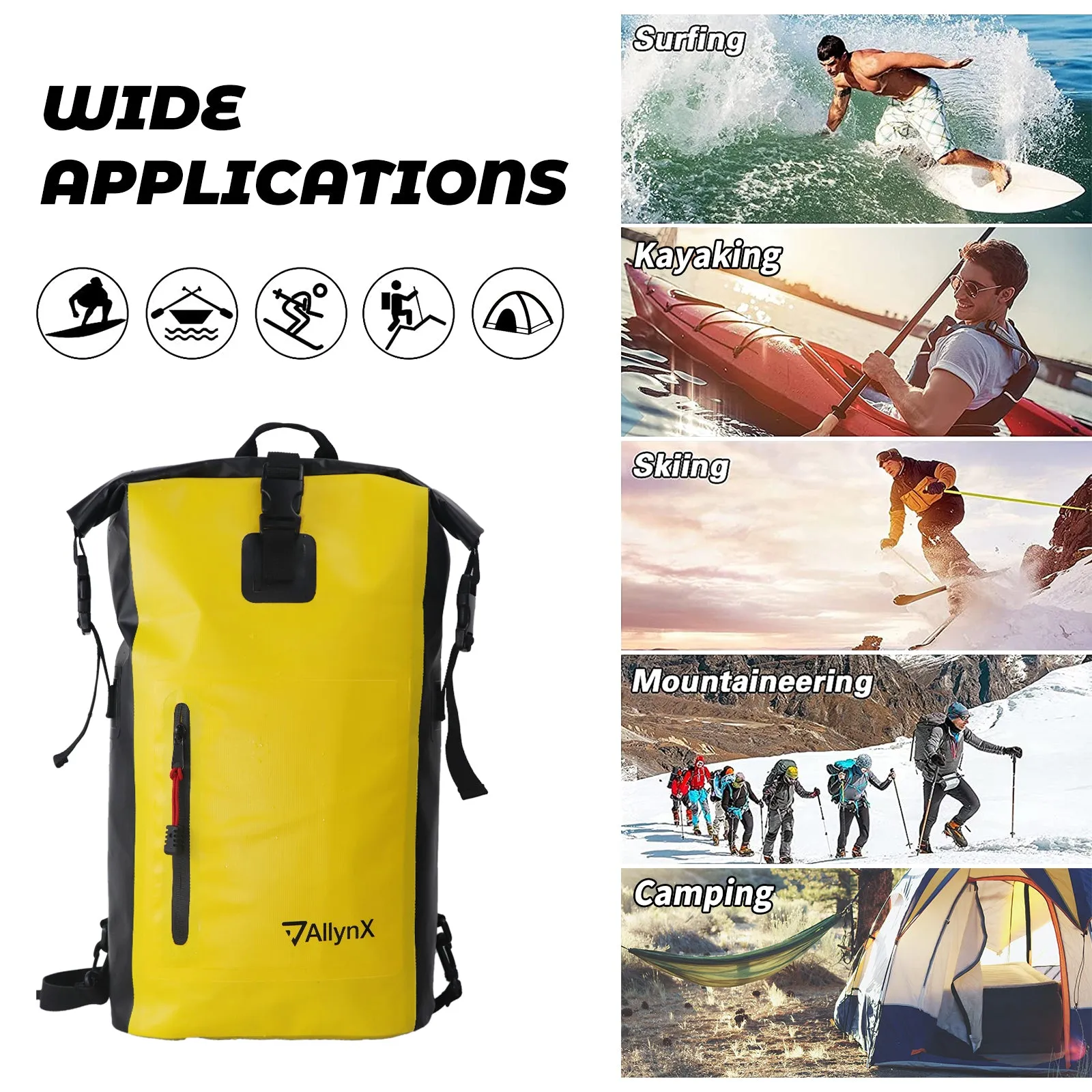 Dry bag Waterproof Backpack With Zipper Pocket 25L Yellow