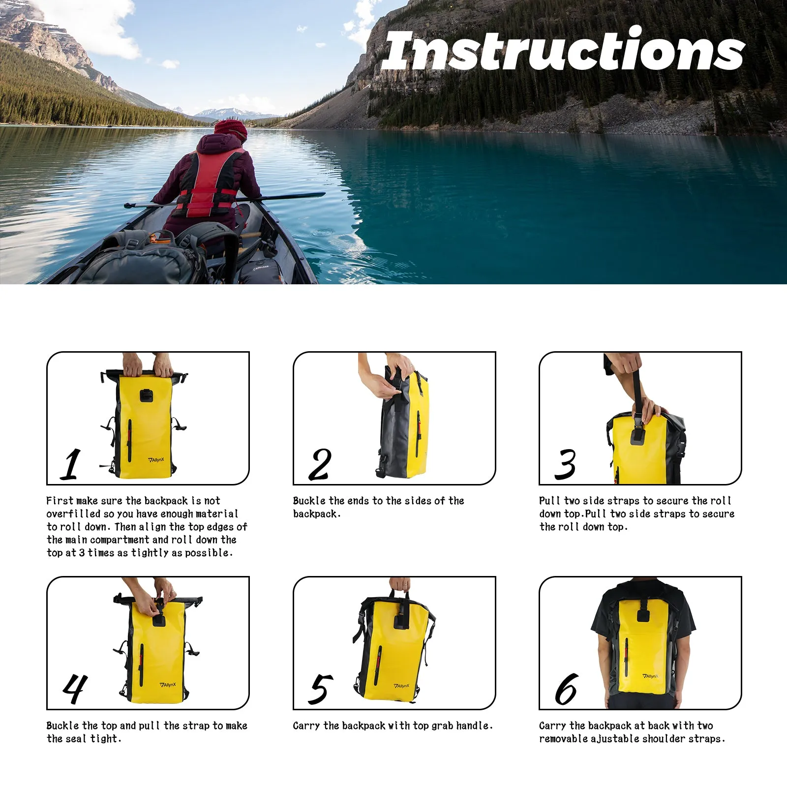 Dry bag Waterproof Backpack With Zipper Pocket 25L Yellow
