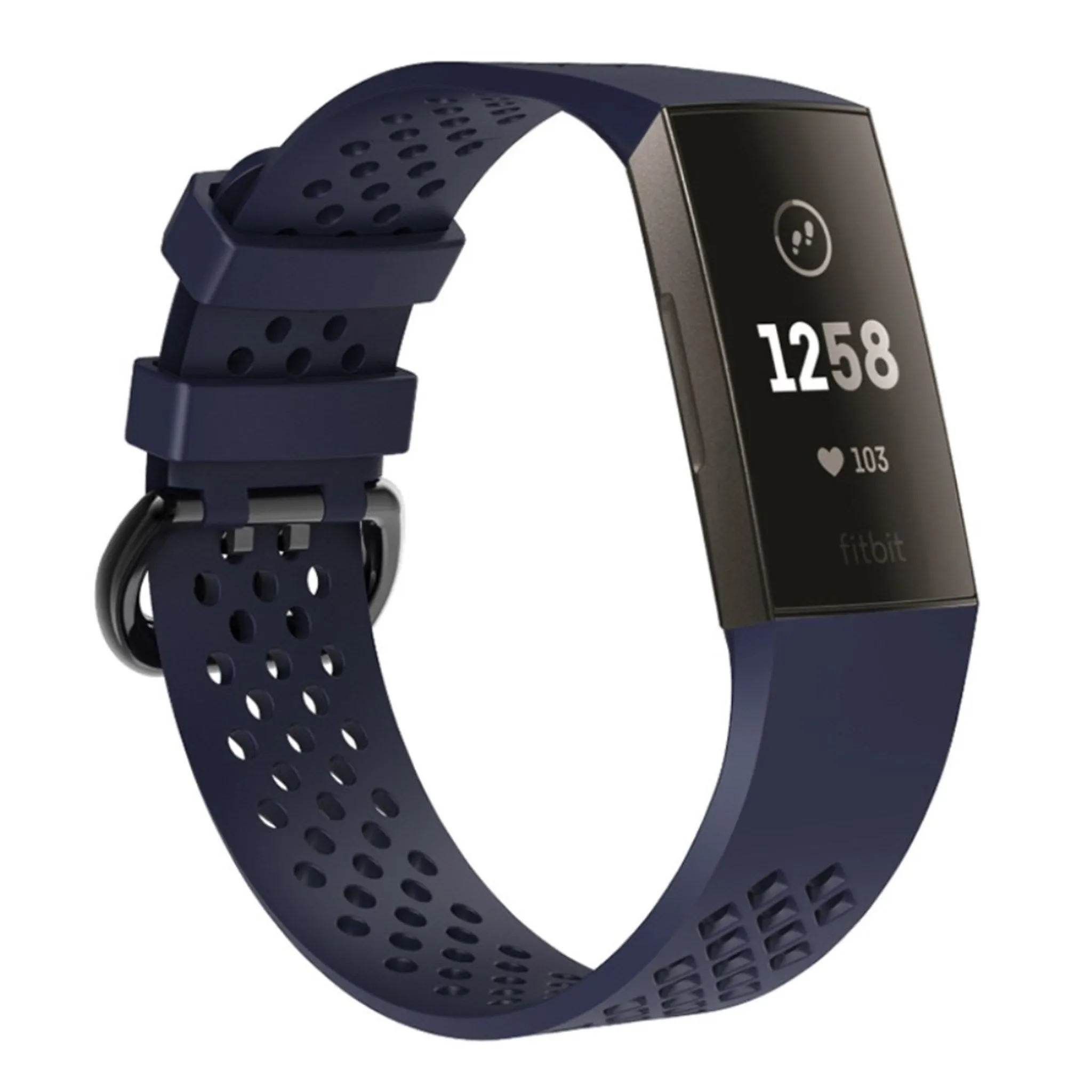 Fitbit Charge 3 breathable soft silicone watch strap - Size: L - Dark Blue