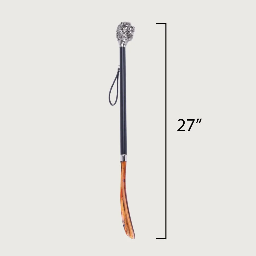 FootFitter Deluxe 27" Long Shoe Horn with Nickel Plated Lion Handle