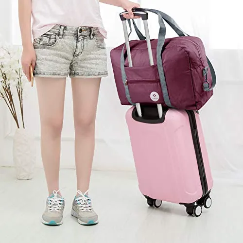 For Spirit Airlines Foldable Travel Duffel Bag Tote Carry on Luggage Sport Duffle Weekender Overnight for Women and Girls (3112 Wine Red)