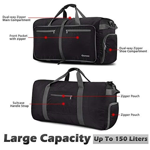 Gonex 150L Extra Large Duffle Bag, Packable Travel Luggage Shopping XL Duffel Black