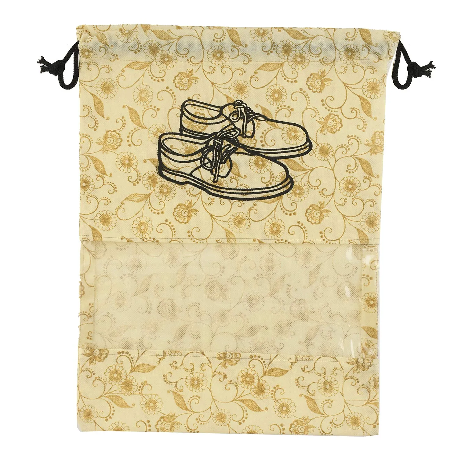Heart Home Metalic Floral Design 6 Piece Non Woven Travel Shoe Cover, String Bag Organizer, Brown HEART5227