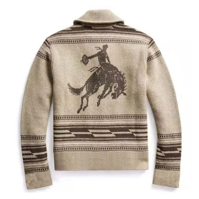 Lapel Vintage Jacquard Knit Cardigan Jacket