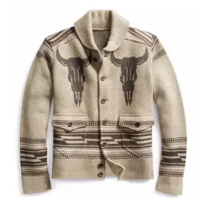 Lapel Vintage Jacquard Knit Cardigan Jacket