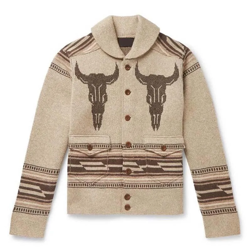 Lapel Vintage Jacquard Knit Cardigan Jacket