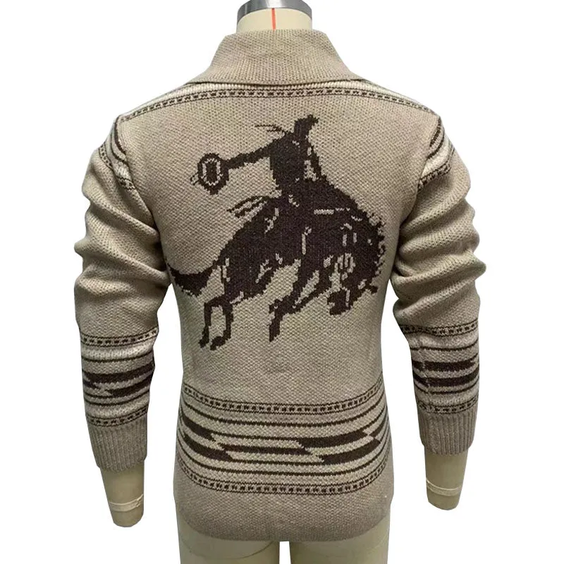 Lapel Vintage Jacquard Knit Cardigan Jacket