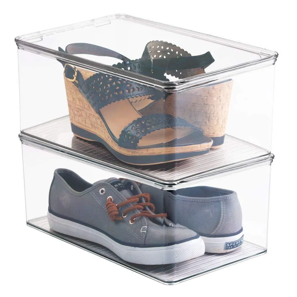 mDesign Stackable Closet Plastic Storage Bin Box with Lid - Container for Organizing Mens and Womens Shoes, Booties, Pumps, Sandals, Wedges, Flats, Heels and Accessories - 5" High, 6 Pack - Clear