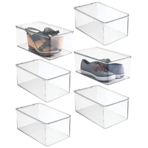 mDesign Stackable Closet Plastic Storage Bin Box with Lid - Container for Organizing Mens and Womens Shoes, Booties, Pumps, Sandals, Wedges, Flats, Heels and Accessories - 5" High, 6 Pack - Clear