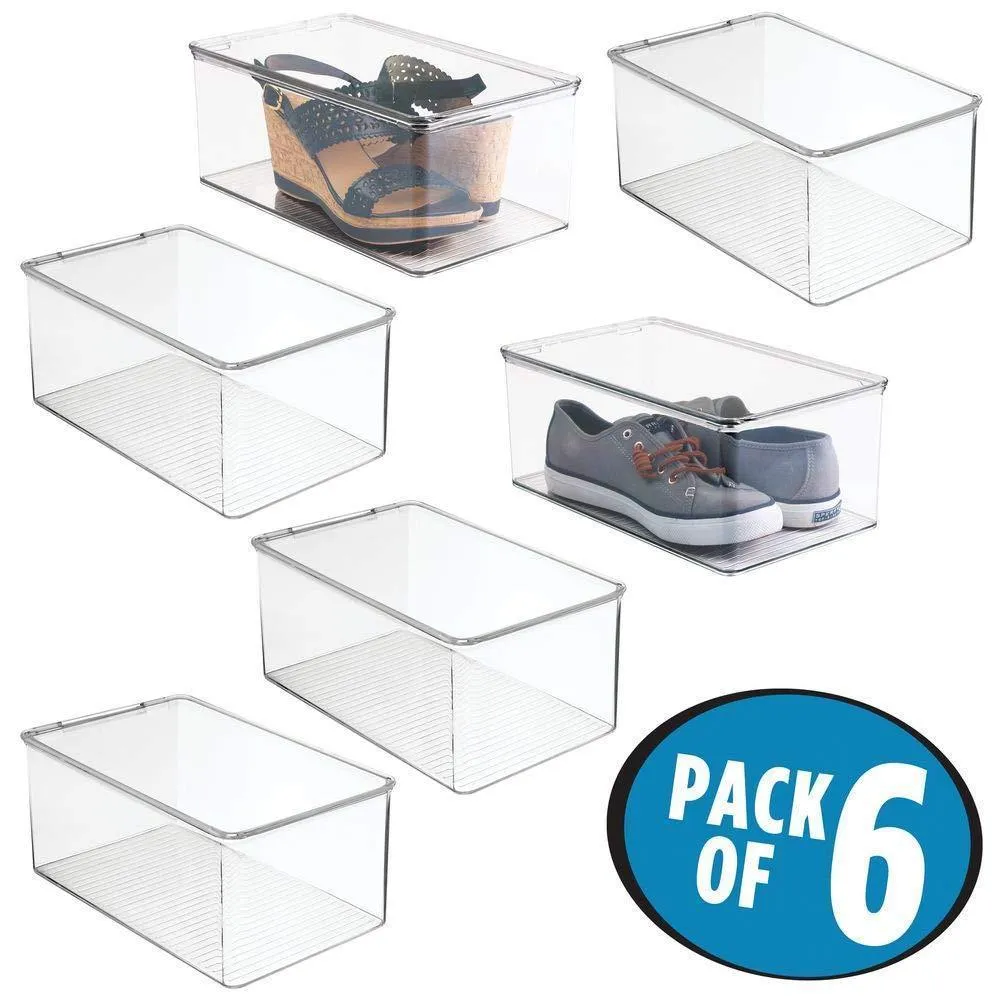 mDesign Stackable Closet Plastic Storage Bin Box with Lid - Container for Organizing Mens and Womens Shoes, Booties, Pumps, Sandals, Wedges, Flats, Heels and Accessories - 5" High, 6 Pack - Clear