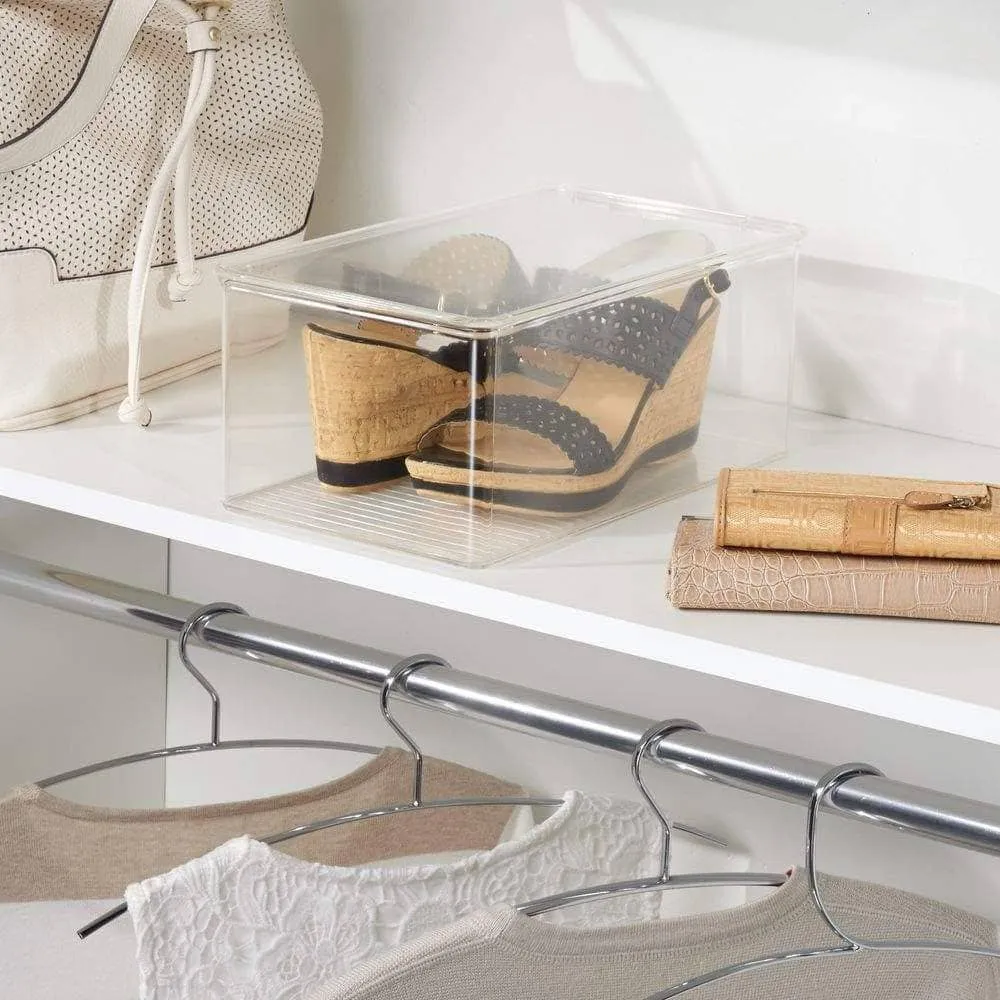 mDesign Stackable Closet Plastic Storage Bin Box with Lid - Container for Organizing Mens and Womens Shoes, Booties, Pumps, Sandals, Wedges, Flats, Heels and Accessories - 5" High, 6 Pack - Clear