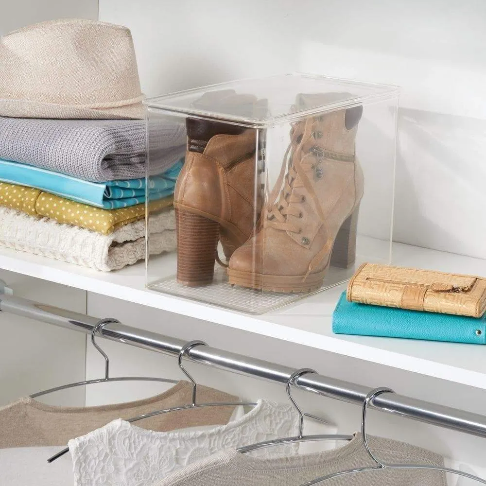 mDesign Stackable Closet Plastic Storage Bin Box with Lid - Container for Organizing Mens and Womens Shoes, Booties, Pumps, Sandals, Wedges, Flats, Heels and Accessories - 9" High, 6 Pack - Clear