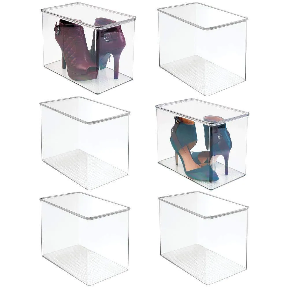 mDesign Stackable Closet Plastic Storage Bin Box with Lid - Container for Organizing Mens and Womens Shoes, Booties, Pumps, Sandals, Wedges, Flats, Heels and Accessories - 9" High, 6 Pack - Clear