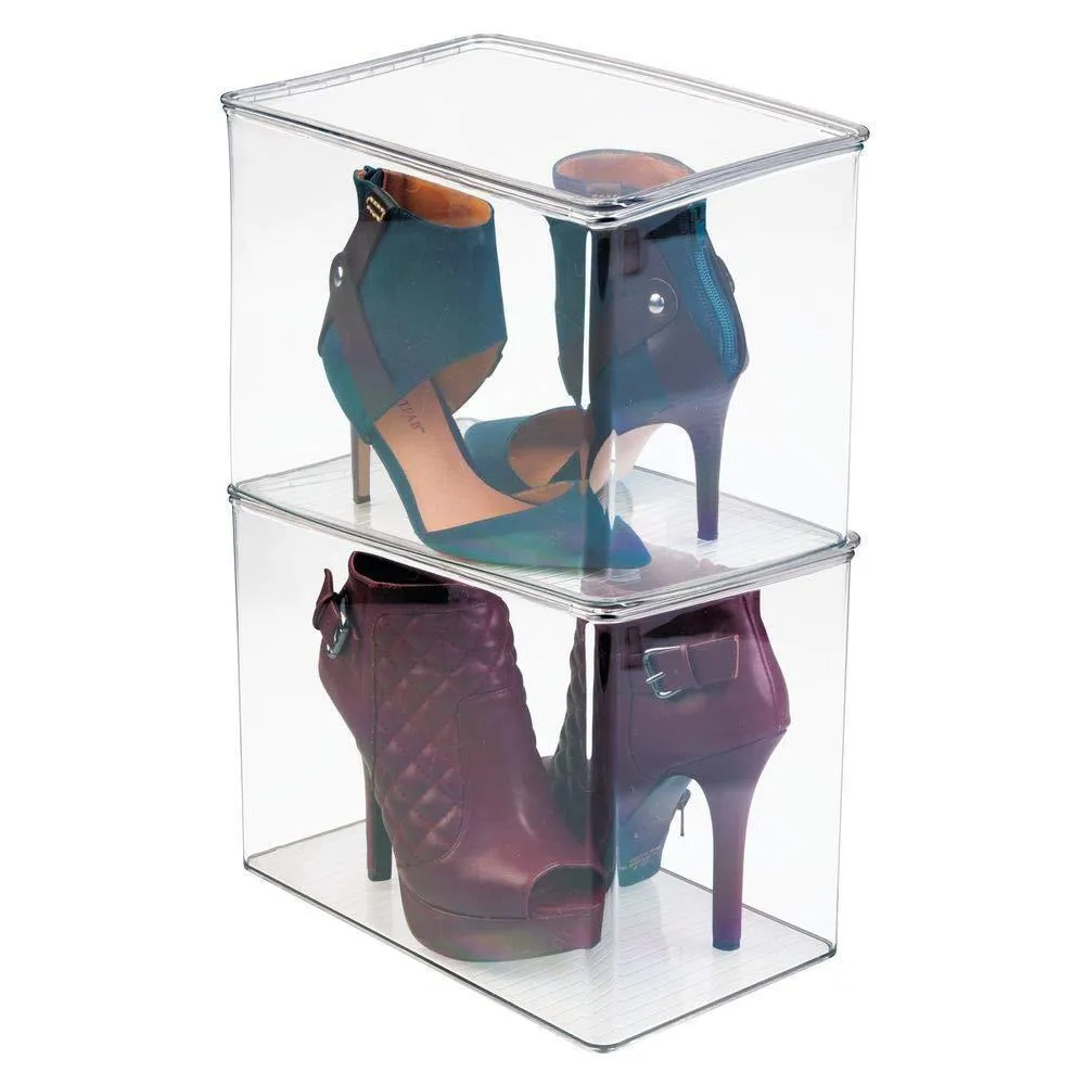 mDesign Stackable Closet Plastic Storage Bin Box with Lid - Container for Organizing Mens and Womens Shoes, Booties, Pumps, Sandals, Wedges, Flats, Heels and Accessories - 9" High, 6 Pack - Clear