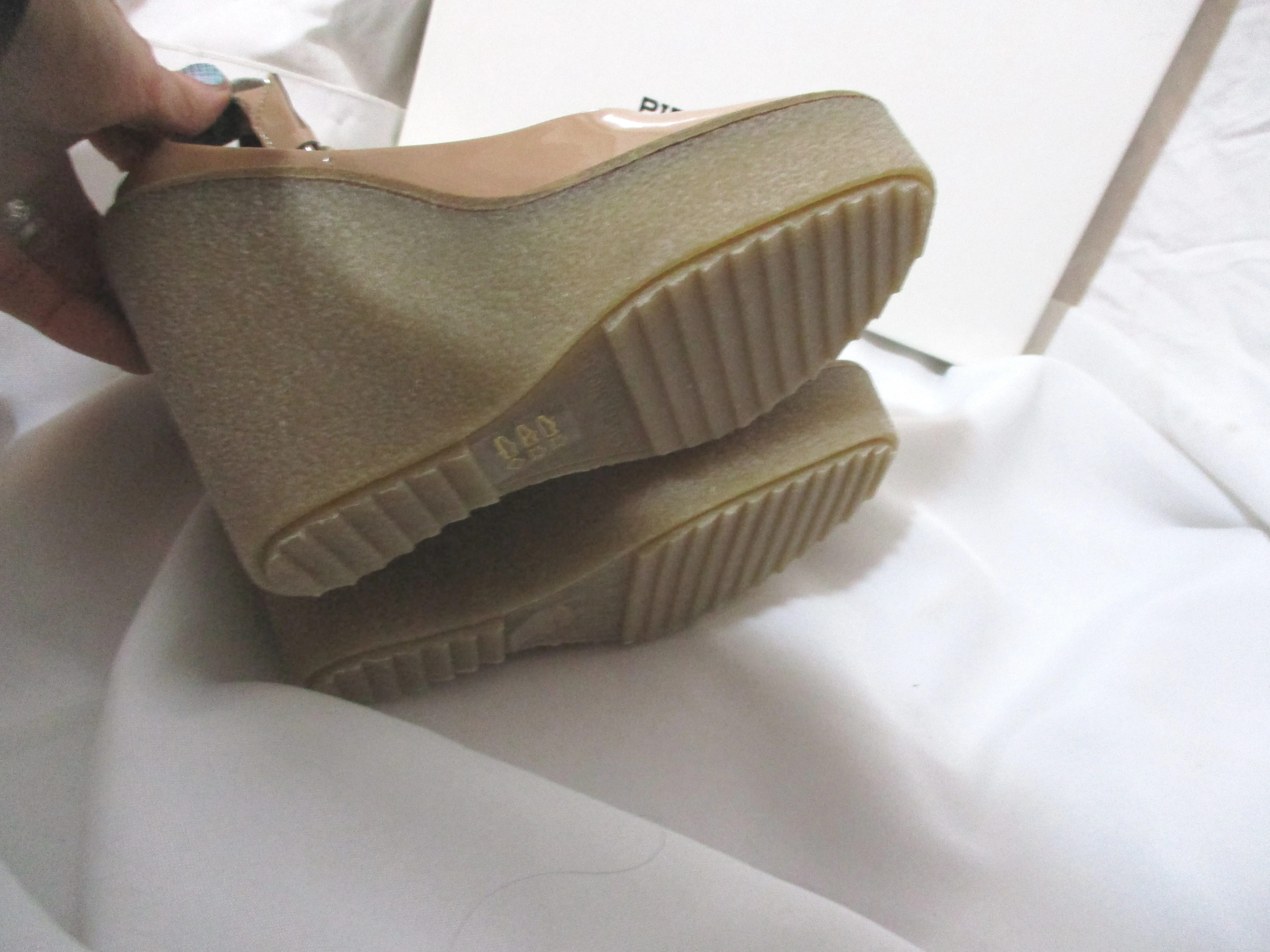 NEW PIERRE HARDY WEDGE High Heel Pump Round Toe Shoe 37 PATENT NUDE