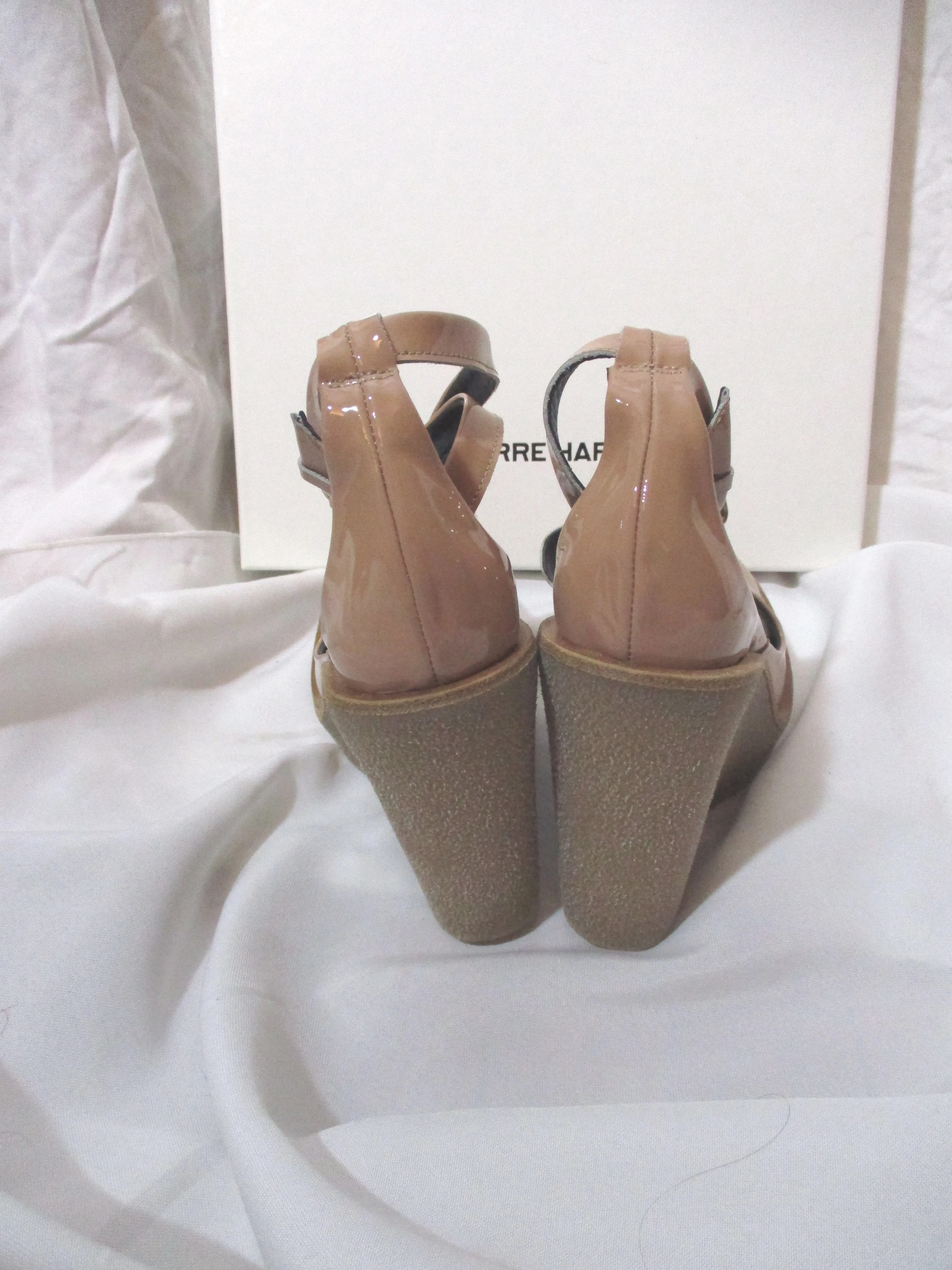 NEW PIERRE HARDY WEDGE High Heel Pump Round Toe Shoe 37 PATENT NUDE