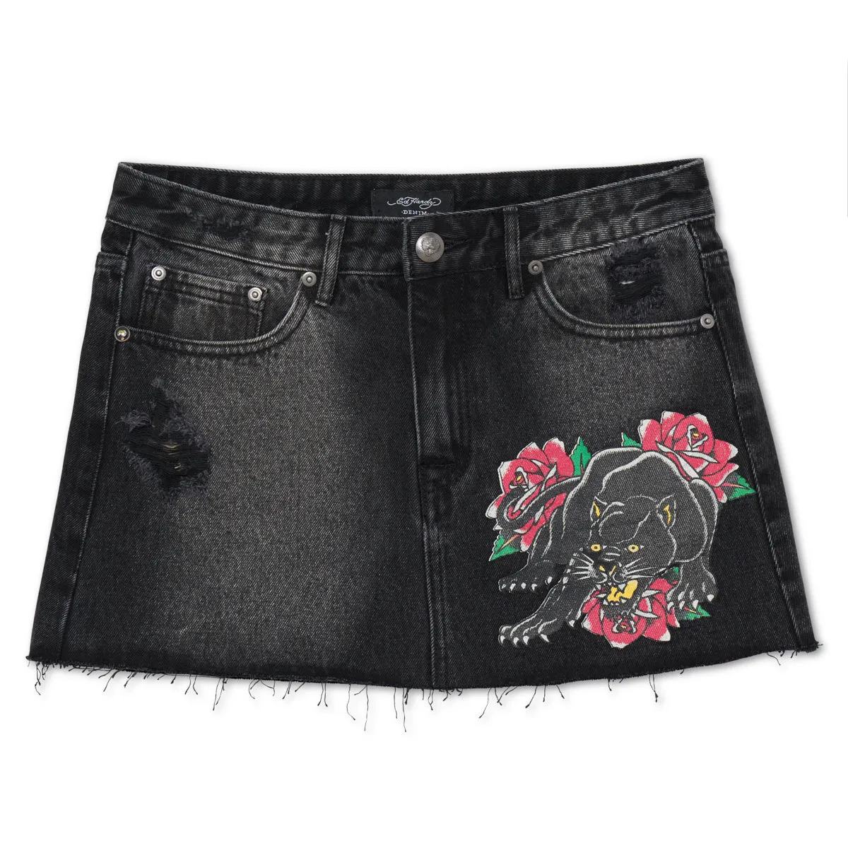 Panther Roses Denim Skirt