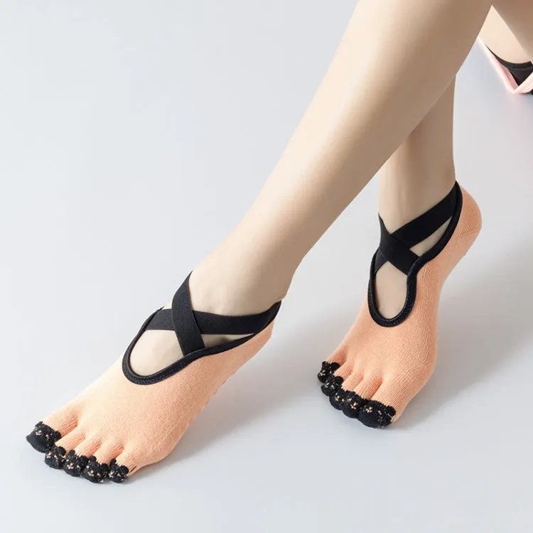 Professional Yoga Socks Non-Slip Five-Finger Split Toe Strap Ballet Dance Cotton Socks, Size: One Size(Dark Blue)