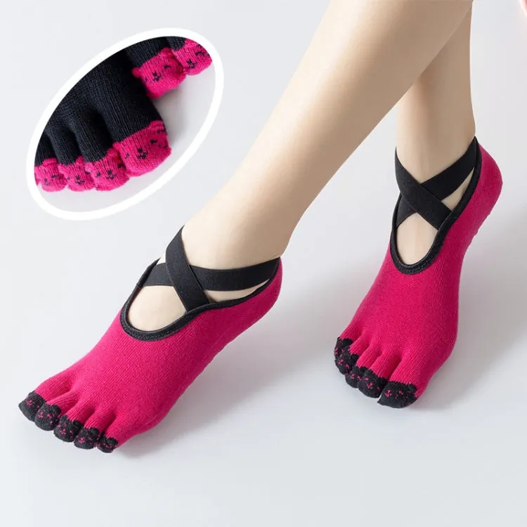 Professional Yoga Socks Non-Slip Five-Finger Split Toe Strap Ballet Dance Cotton Socks, Size: One Size(Dark Blue)