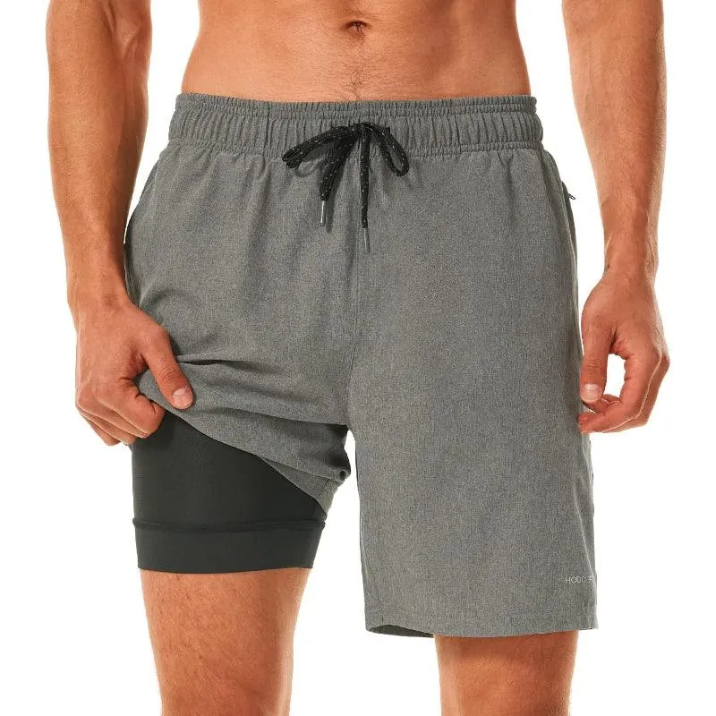 Quick Dry Swim Shorts With Compression Liner And Pockets