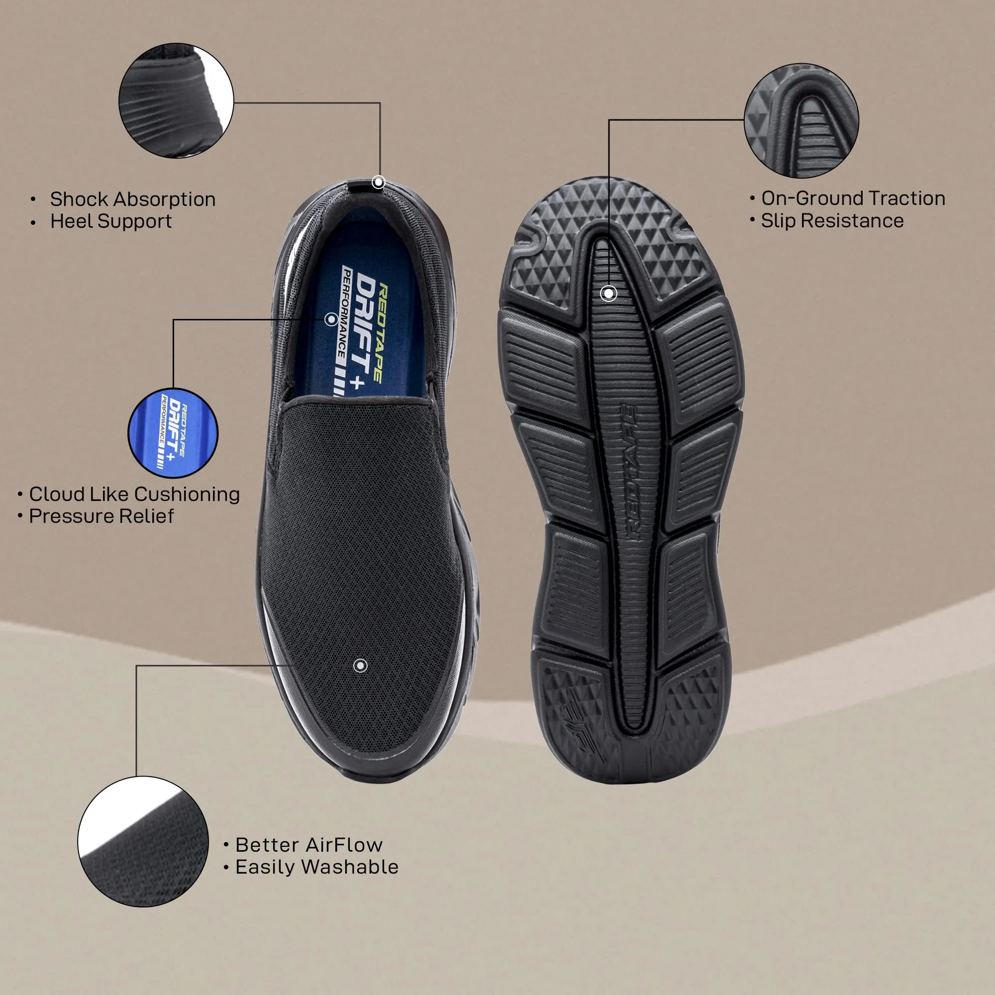 Red Tape Sneaker Casual Shoes for Men | Soft Cushioned Insole, Slip-Resistance, Dynamic Feet Support, Arch Support & Shock Absorption Black