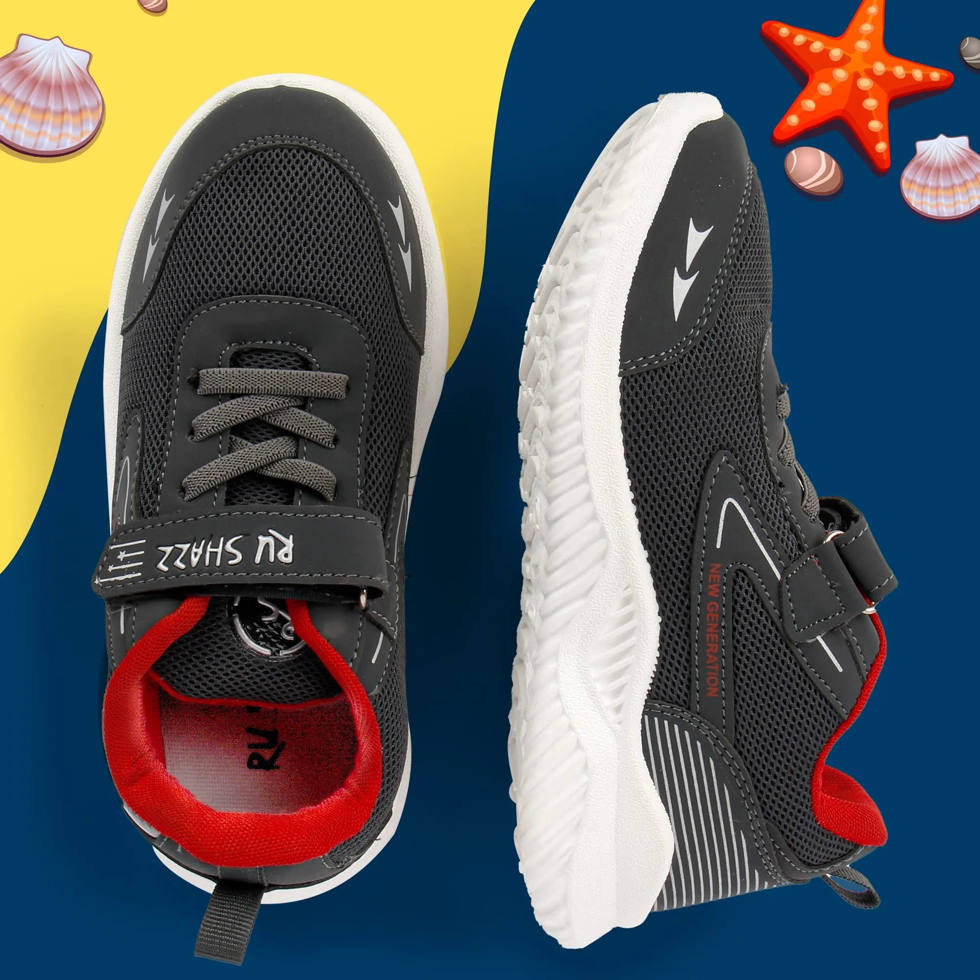 RU SHAZZ Casual Shoes for Kids Boys & Girls Sporty Design Slip-On Light Weight Sneakers for Children-Model-New GEN,Size-13,Grey