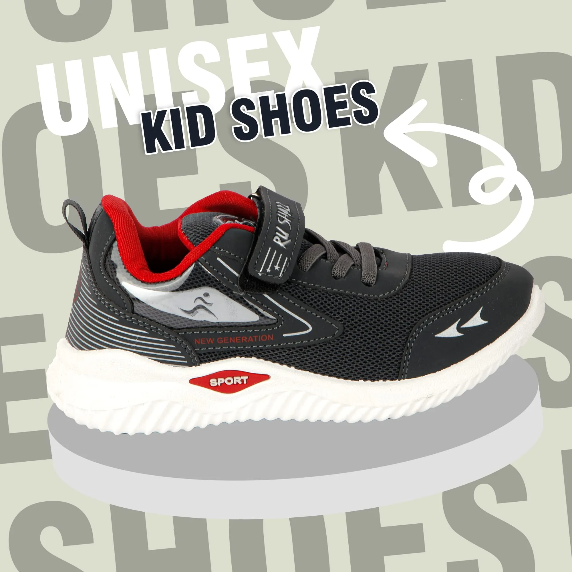 RU SHAZZ Casual Shoes for Kids Boys & Girls Sporty Design Slip-On Light Weight Sneakers for Children-Model-New GEN,Size-13,Grey