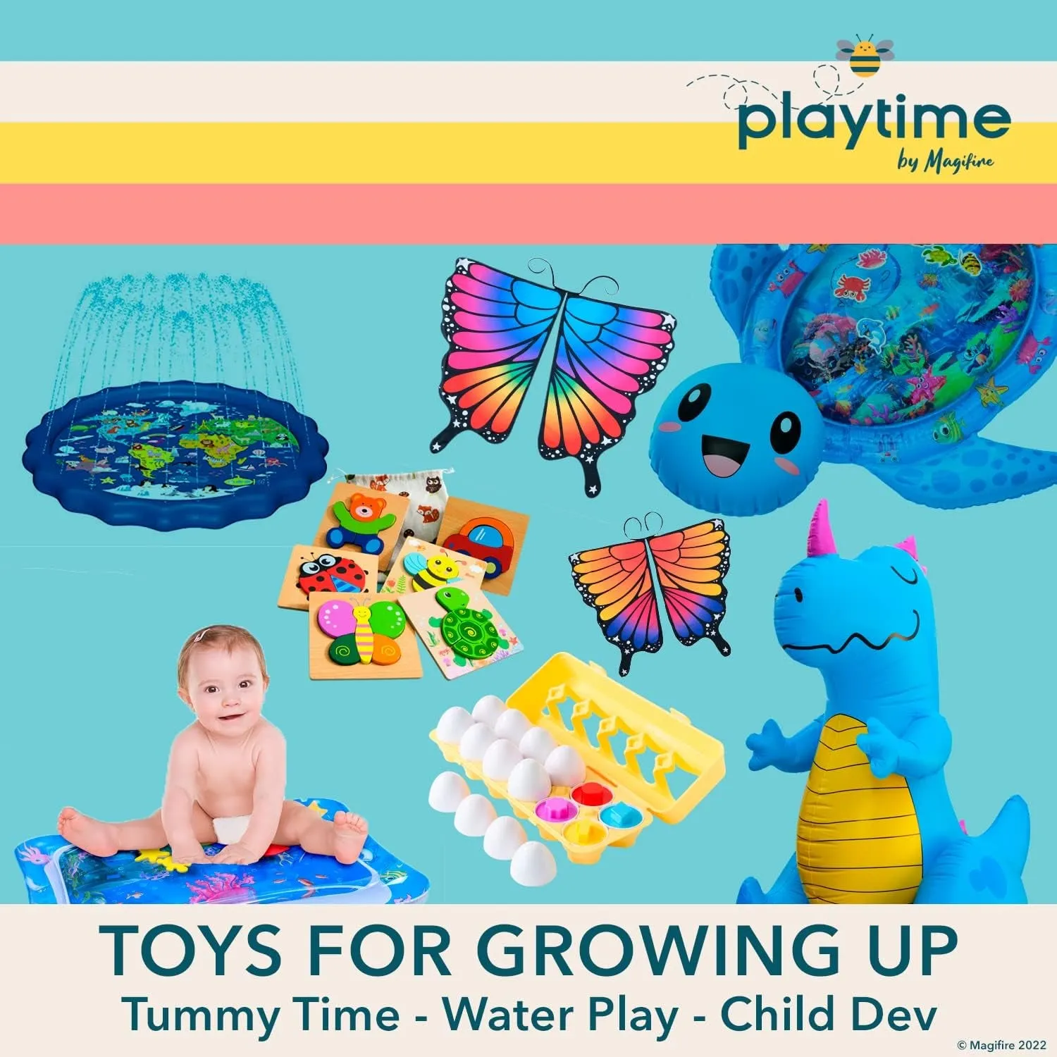 Sprinkler Splash Pad for Toddlers 1-3, 59 In., Water Toys for Dogs, Kids, Outdoor Baby Toys Ideal for Playtime and Cooling off Outside, Easy to Setup, Ideal for Summer and Backyard Activities