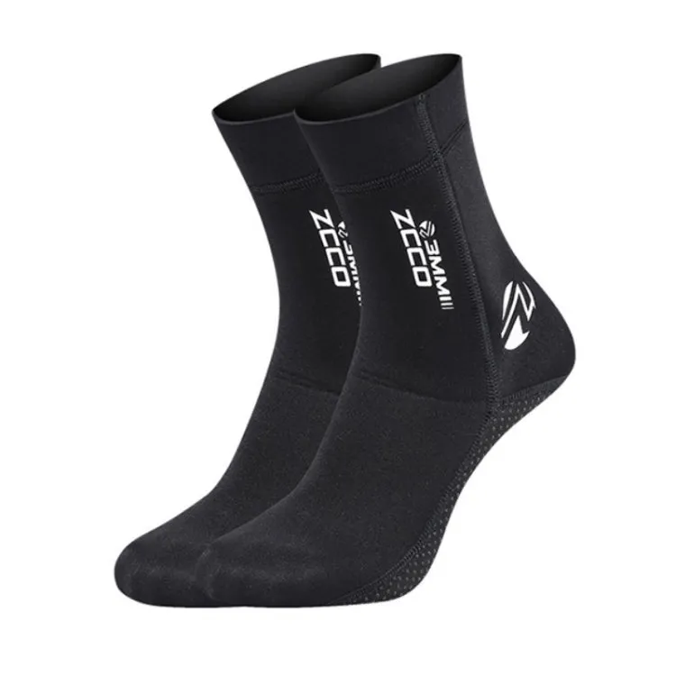 ZCCO 3mm Warm Non-Slip Diving Socks Anti-Wear Ankle Fins, Size:33-34(Black)